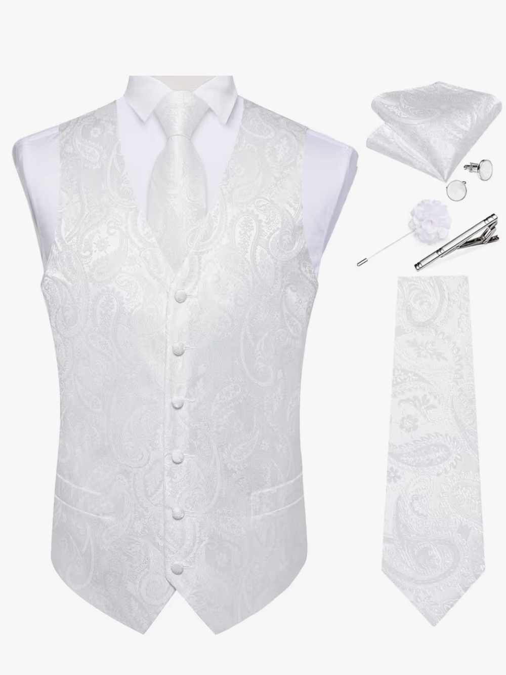 NWT Off-White Paisley Vest, Neck Tie and Bow Tie